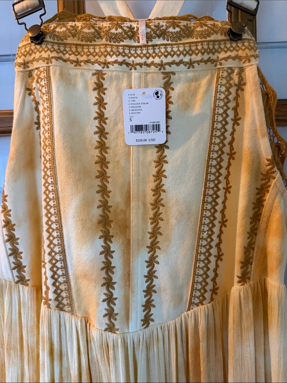 Free People Devon Skirtall Yellow Tie-Dye Embroidered Maxi Dress - Picture 5 of 9